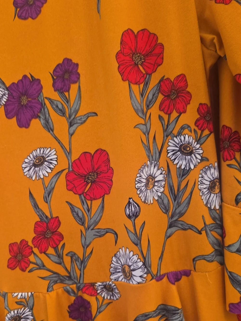 Avita Mustard Floral Scoop Neck Dress